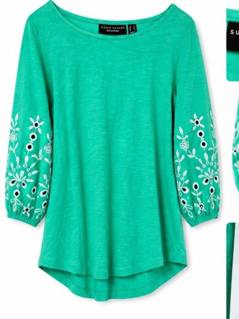 Susan Graber Weekend Vintage Green Top With Gorgeous Embroidery Size XS